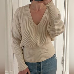 Free People Cream V Neck Sweater